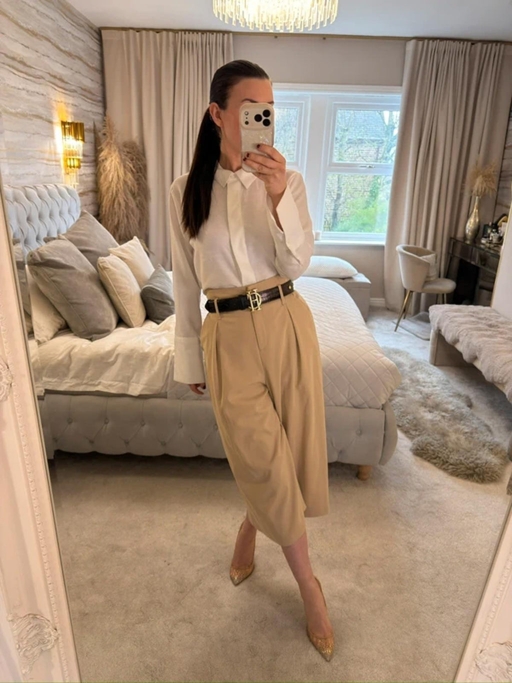 River Island Beige Cropped Wide Leg Trouser 14