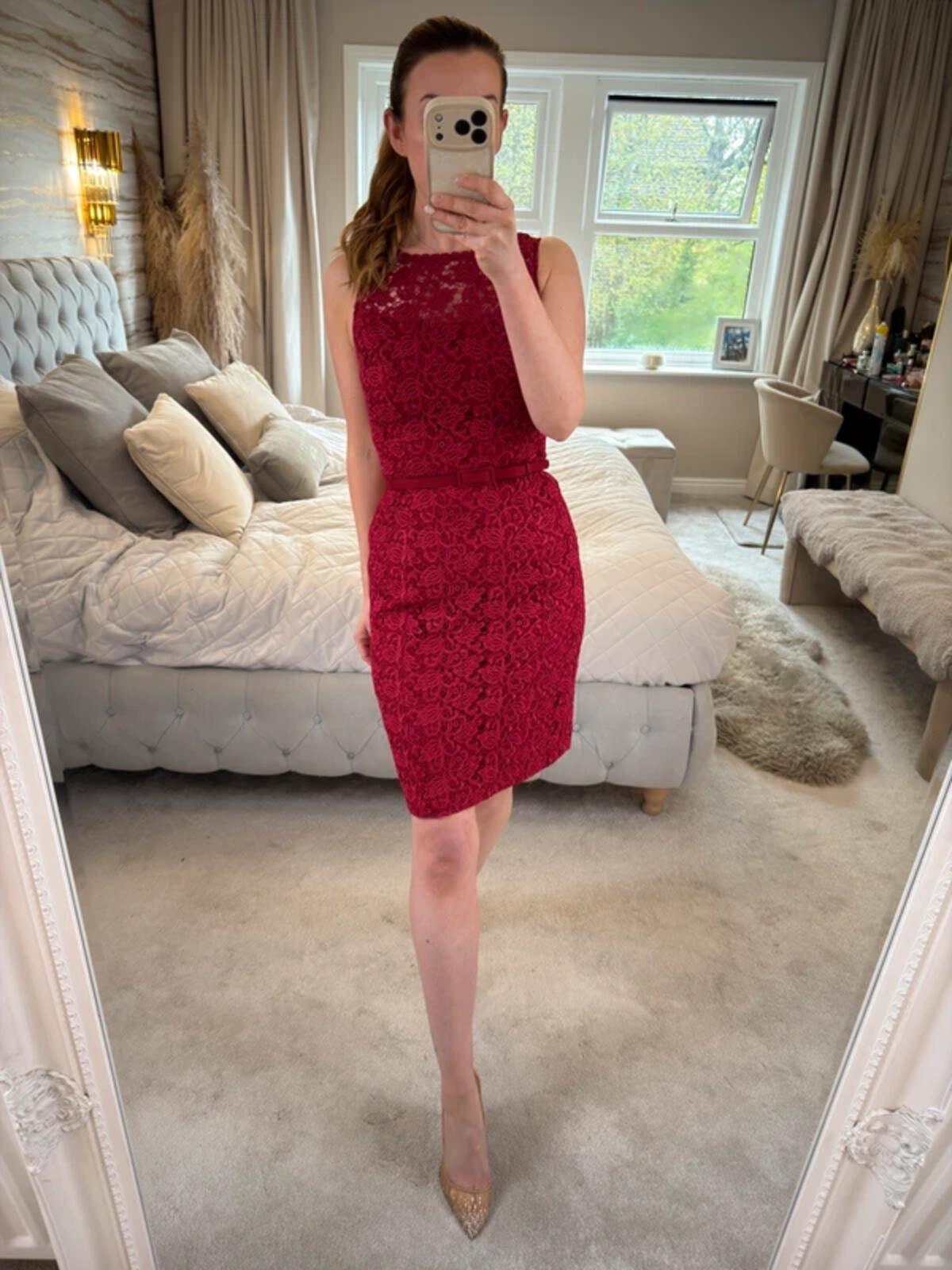 White House Black Market Red Lace Dress Small