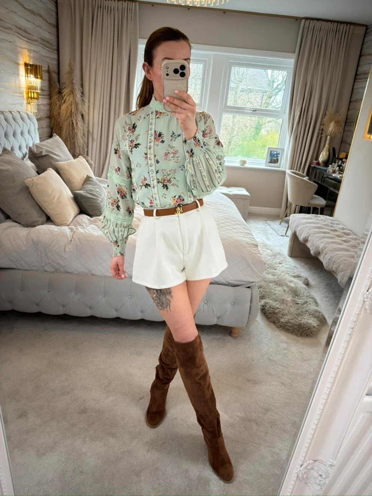Hermant & Nandita Mint Green Floral Lace Blouse XS