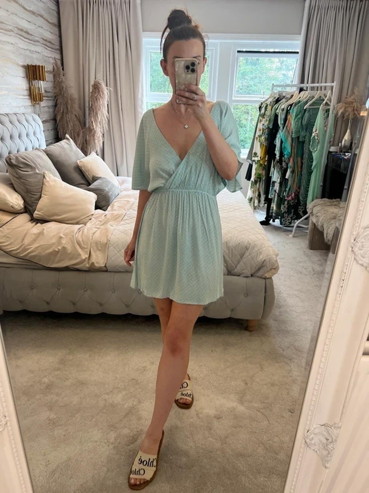 Los Angeles Atelier & Other Stories Mint Green Polka Dot Mini Dress 10