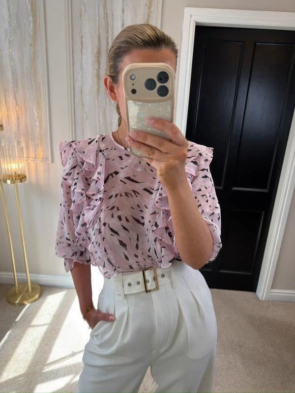 River Island Light Pink Frill Sheer Blouse 10