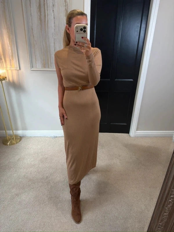 BNWT Karen Millen Brown Camel Cashmere Finely Knit Dress Small
