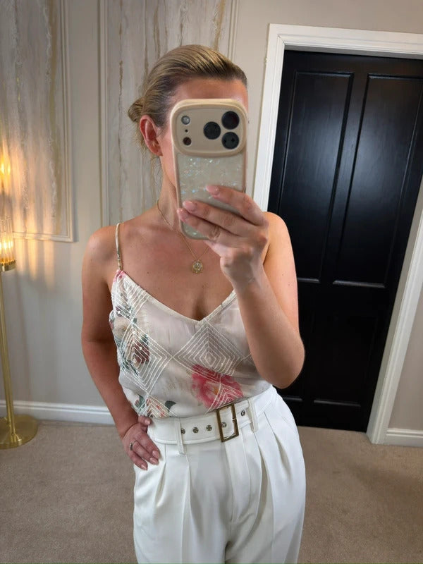 River Island Sequin Floral Frill Cami Blouse 16