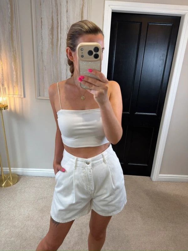 Zara White Denim Relaxed Shorts 6