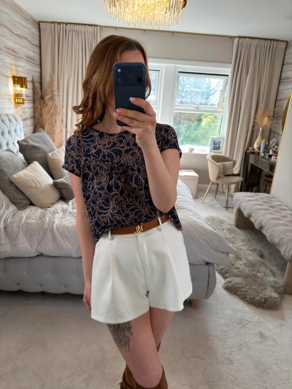 Zara Navy Semi Sheer Lace Blouse Small