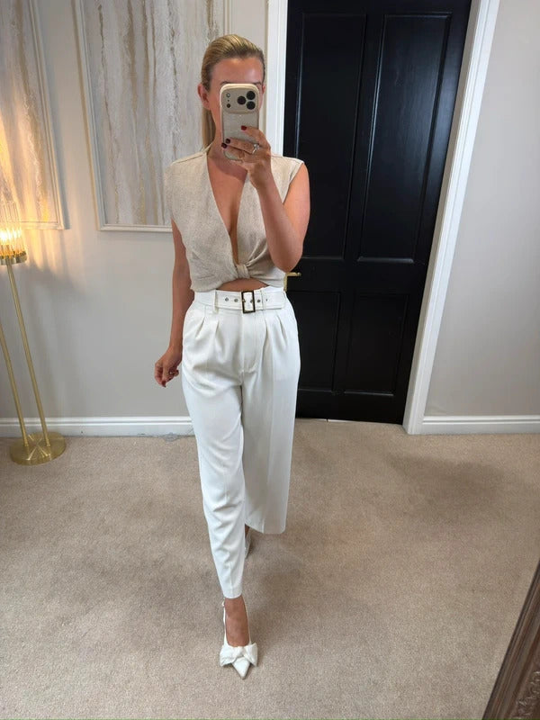 BNWT Zara Oatmeal Linen Blend Twist Front Blouse Small