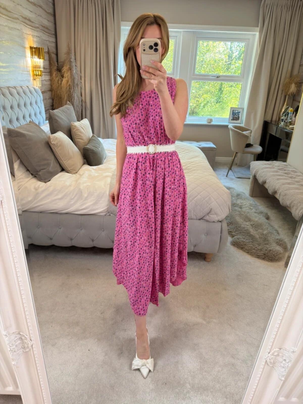 Nina Murati Pink Handkerchief Midi Dress One Size