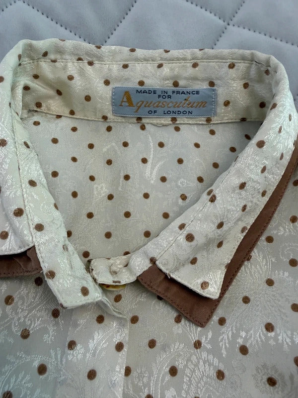 Vintage Aquascutum Cream & Brown Paisley Polka Dot Blouse Medium