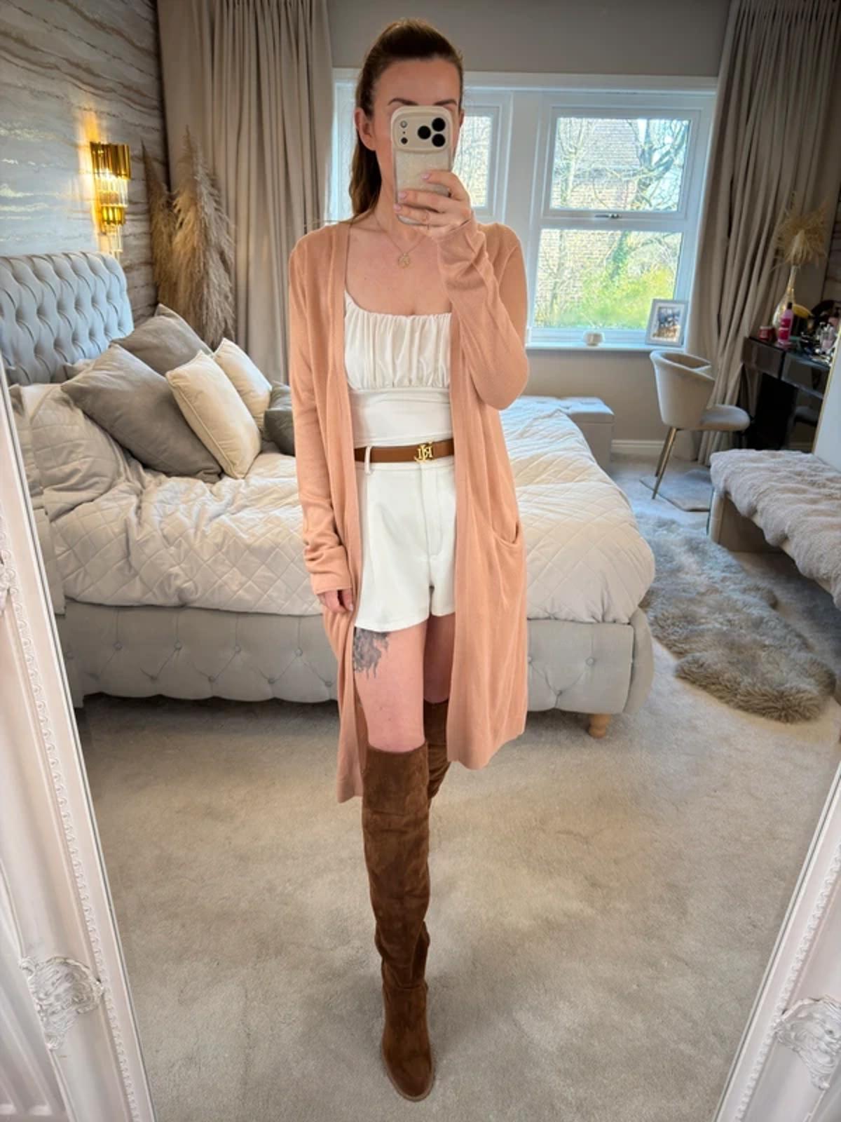 Forever 21 Peachy Pink Longline Cardigan Medium