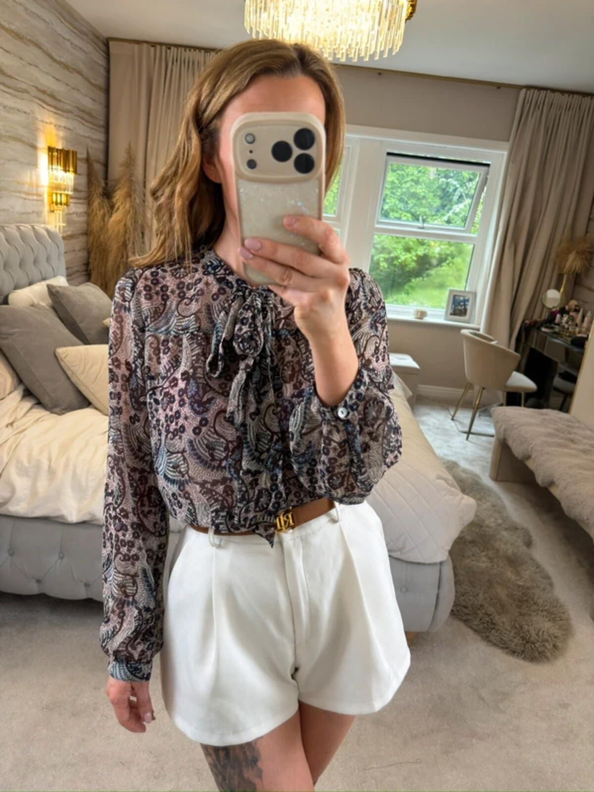 Vintage Chelsea Girl River Island Navy Paisley Pussybow Blouse 8