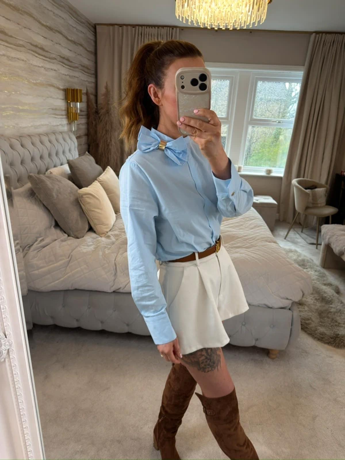 Zara Light Blue Bow Shirt XS