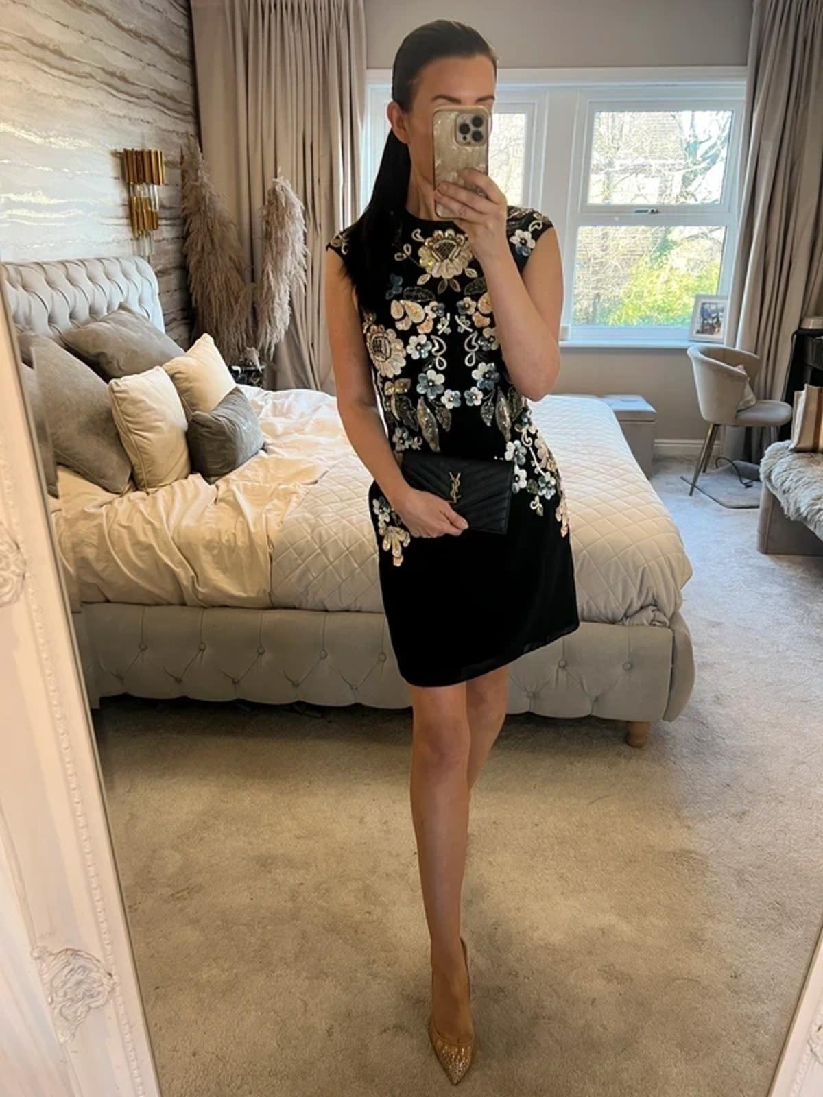 Needle & Thread Black Embellished Floral Dress 8