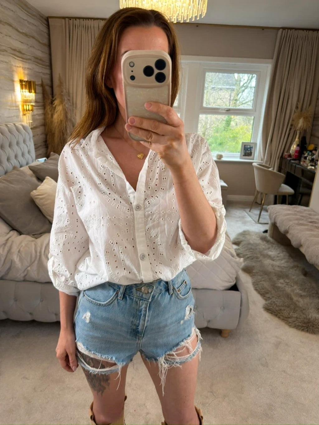 Primark White Oversized Broderie Anglaise Shirt XS