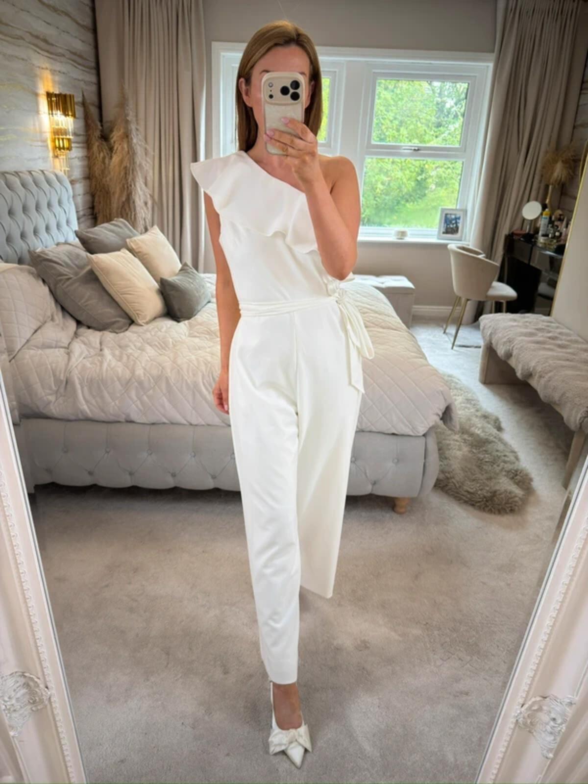 Adrianna Papell White Wide Leg Belted Jumpsuit 14