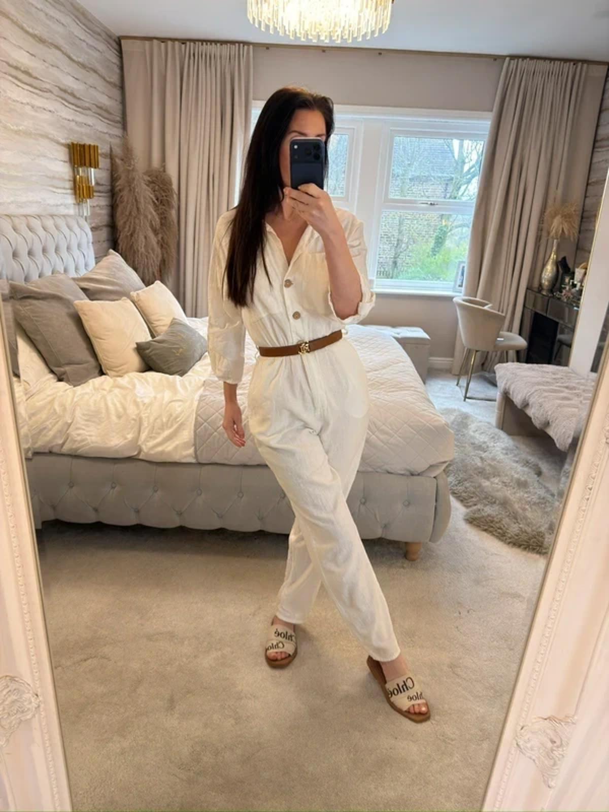 Zara White Linen Mix Jumpsuit XS