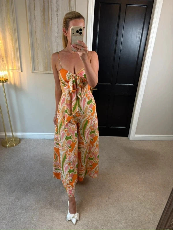 Warehouse Multicoloured Floral Wide Leg Jumpsuit Petite 4