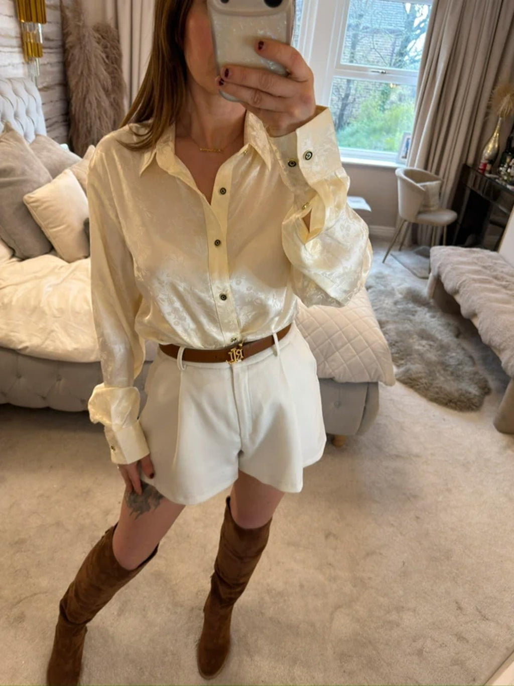 BNWT Cream Floral Satin Shirt Small