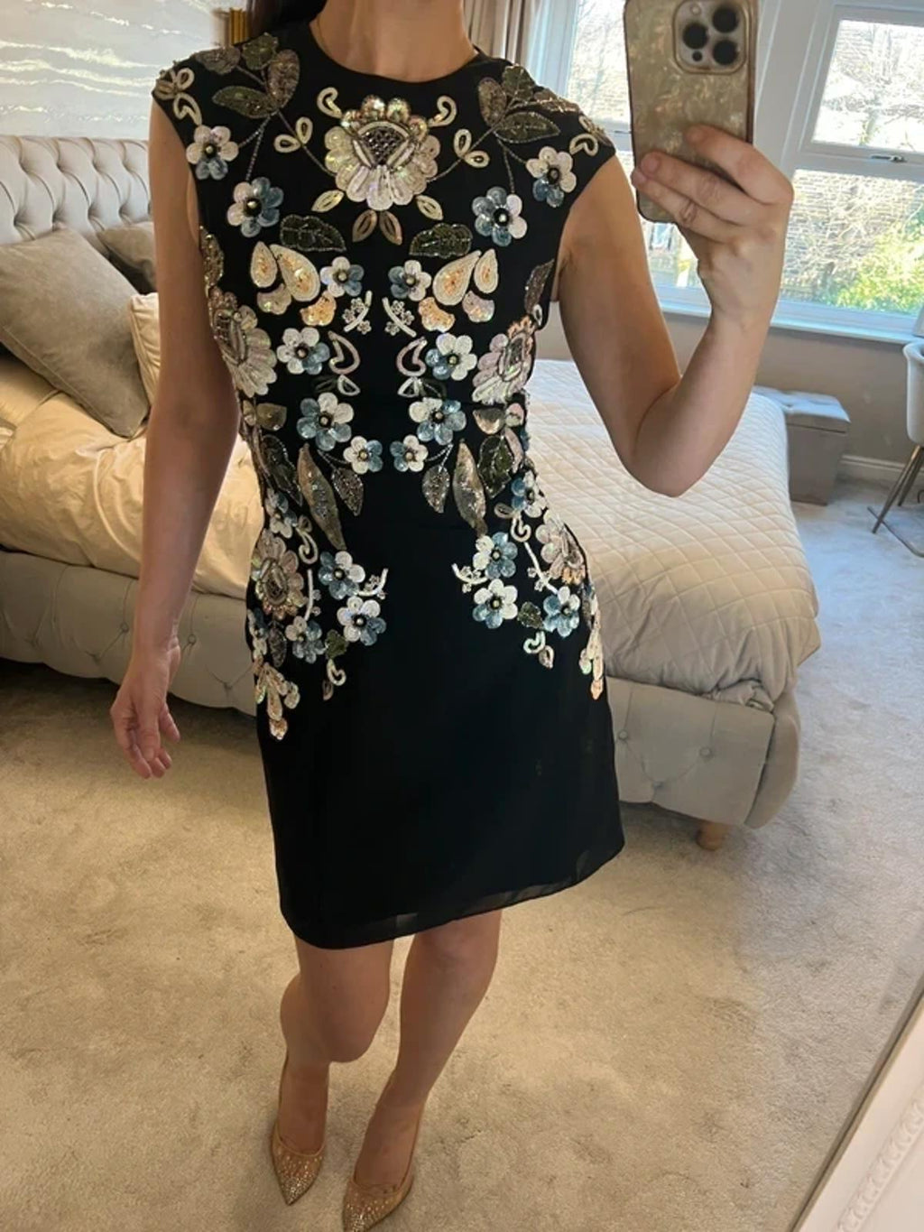 Needle & Thread Black Embellished Floral Dress 8