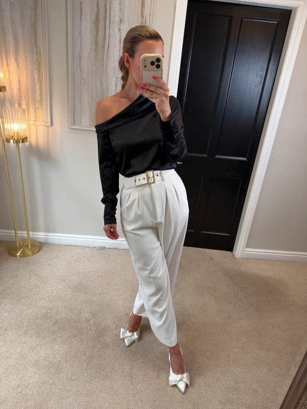 River Island Black Satin Off The Shoulder Blouse 8