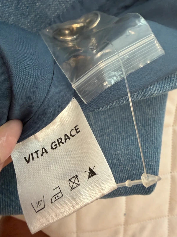 BNWT Vita Grace Sharna Scallop Hem Denim Mini Dress Size Medium