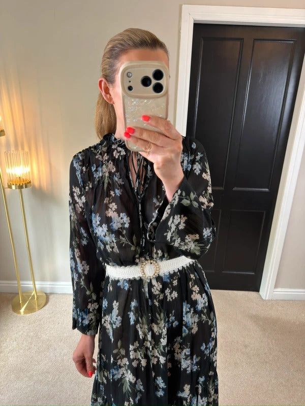 H&M Black Floral Sheer Oversized Dress XS