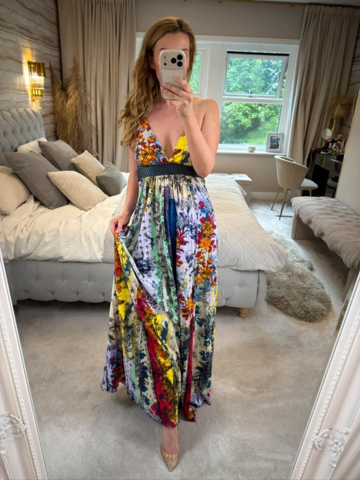 Firetrap Multicoloured Floral Jersey Plait Maxi Dress Medium