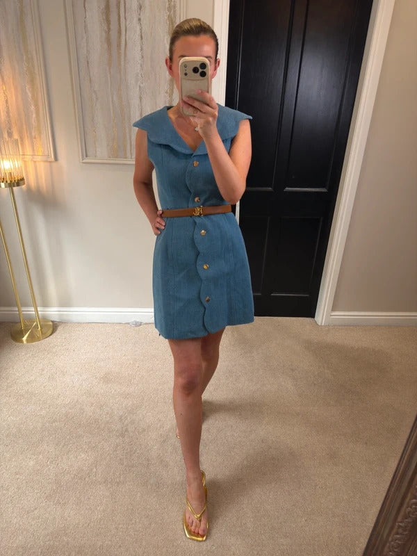 BNWT Vita Grace Sharna Scallop Hem Denim Mini Dress Size Medium