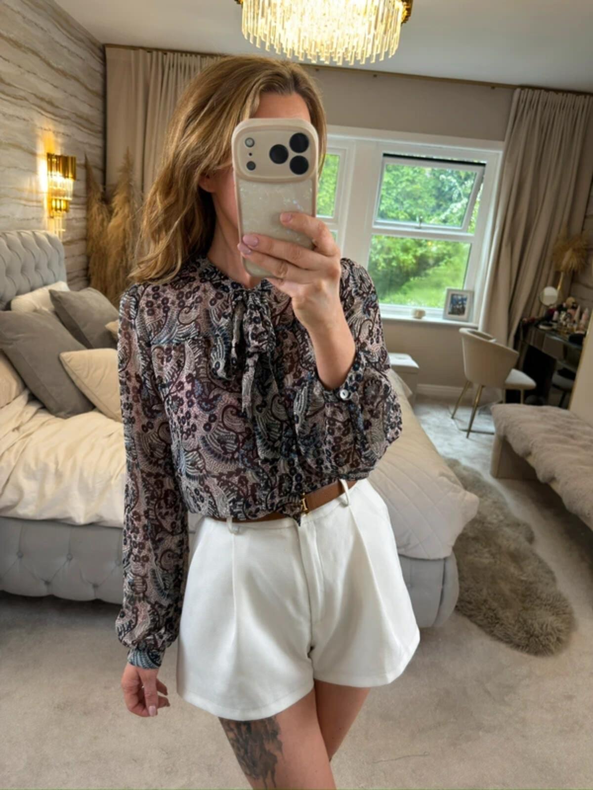 Vintage Chelsea Girl River Island Navy Paisley Pussybow Blouse 8