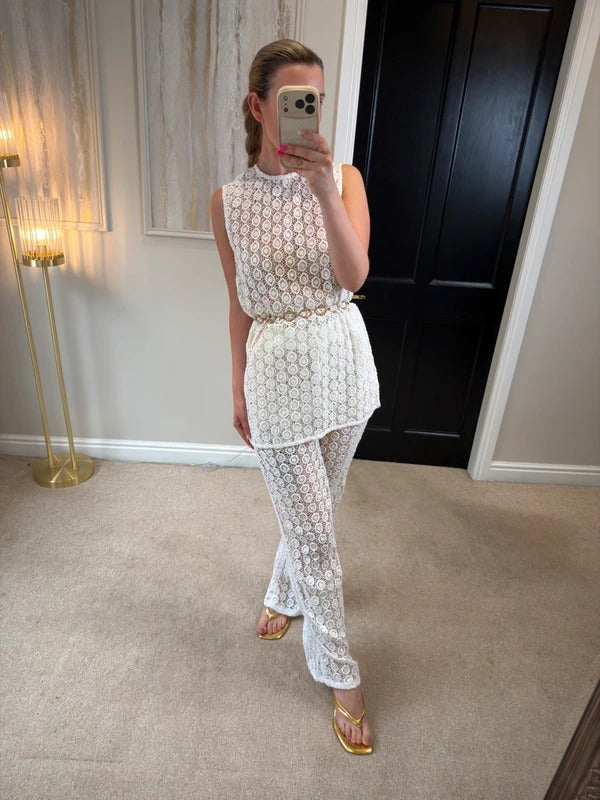 Vita Grace White Sheer Lace Co Ord One Size