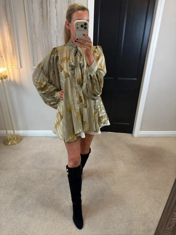 NB Avenue Animal Print Pussybow Blouse Tunic One Size