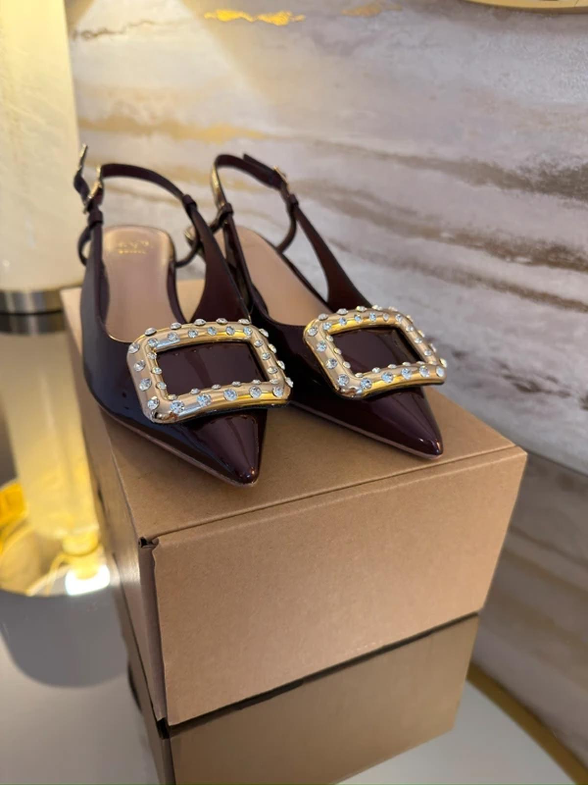 Dune Burgundy Patent Diamanté Heels 4