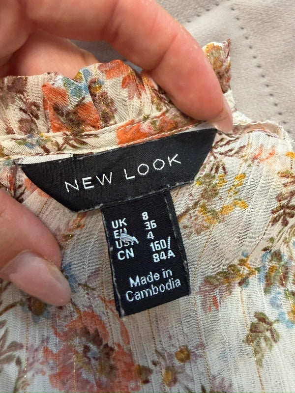 New Look Sheer Floral Frill Blouse 8
