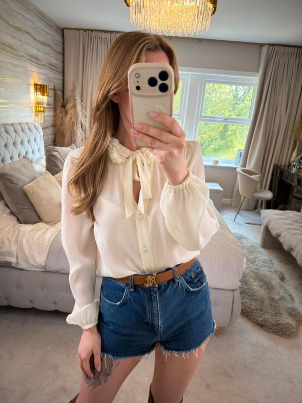 BNWT River Island Cream 3D Floral Pussybow Blouse 8
