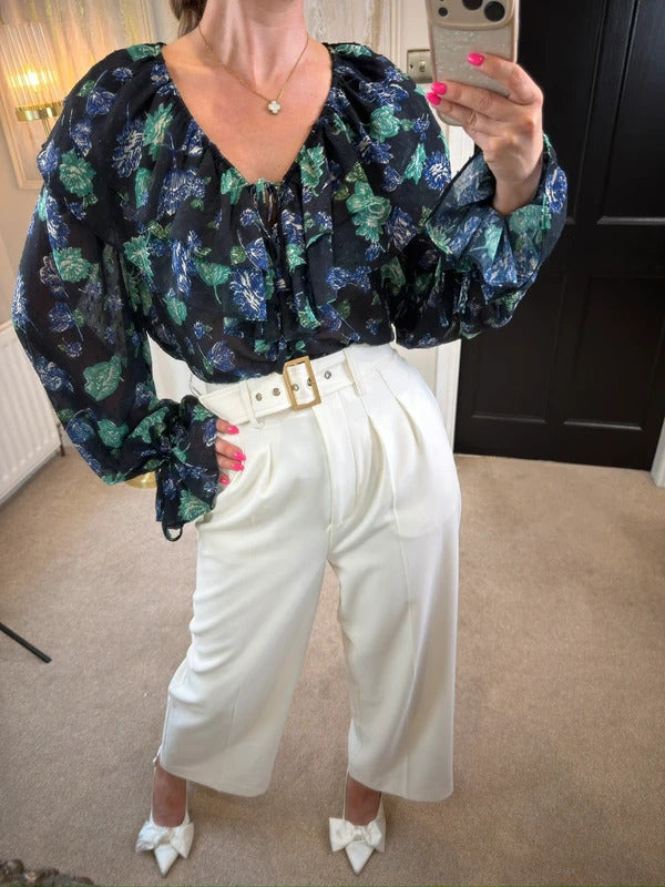 BNWT Warehouse Black Floral Boho Blouse 12