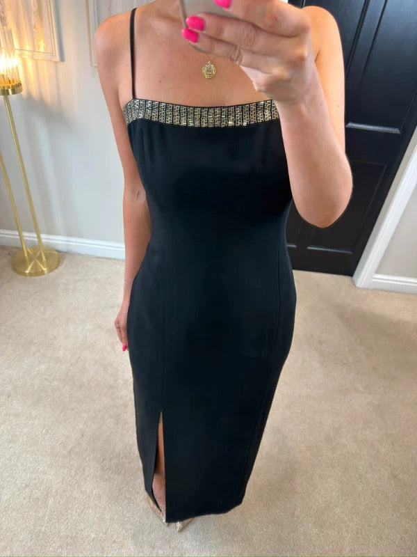 Vintage Principles Black & Silver Embellished Petite Dress Size 12