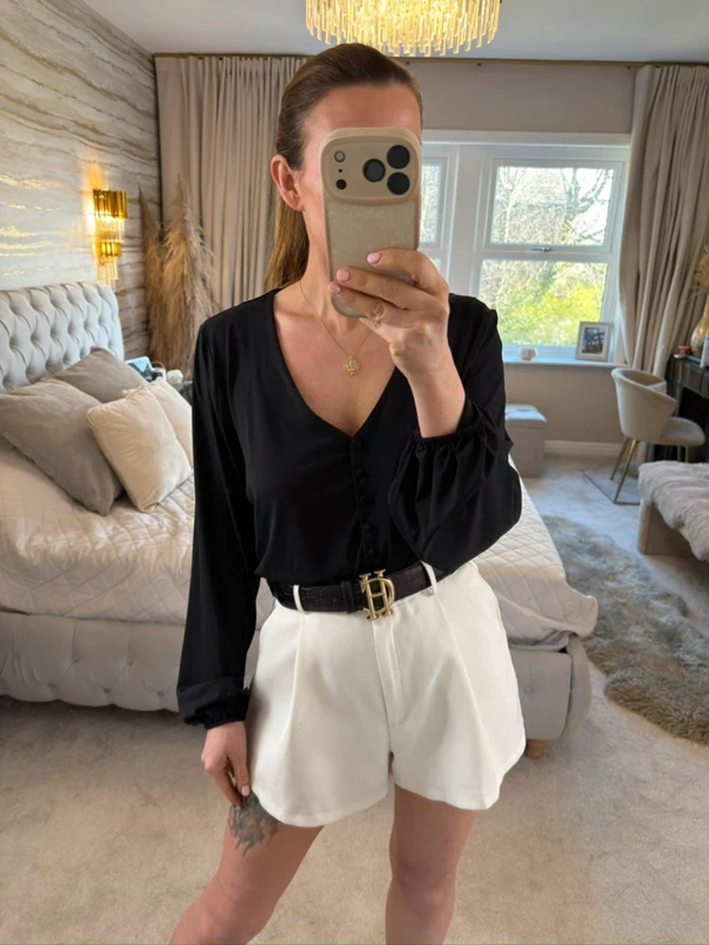 ICHI Black Button Bodysuit M/L