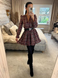 PrettyLittleThing Burgundy Tartan Mini Dress 4/6
