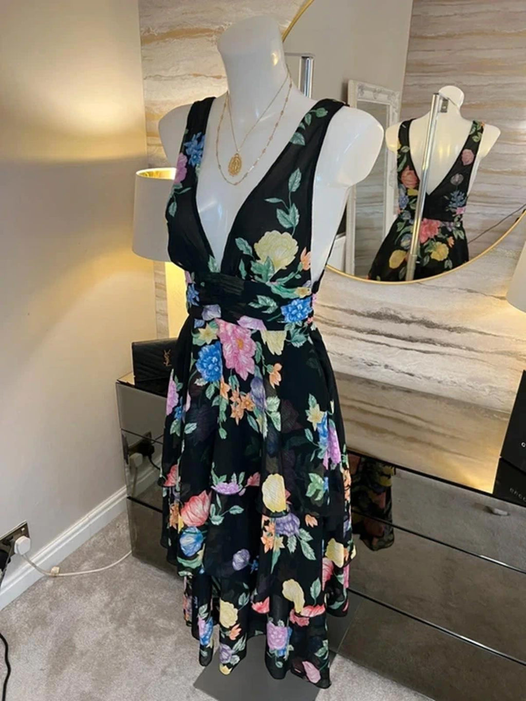 BNWT Topshop Black Ruffle Tiered Floral Dress 6/8