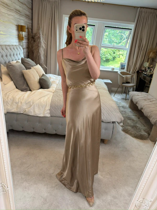 Vintage Monsoon Gold Silk Beaded Dress 10