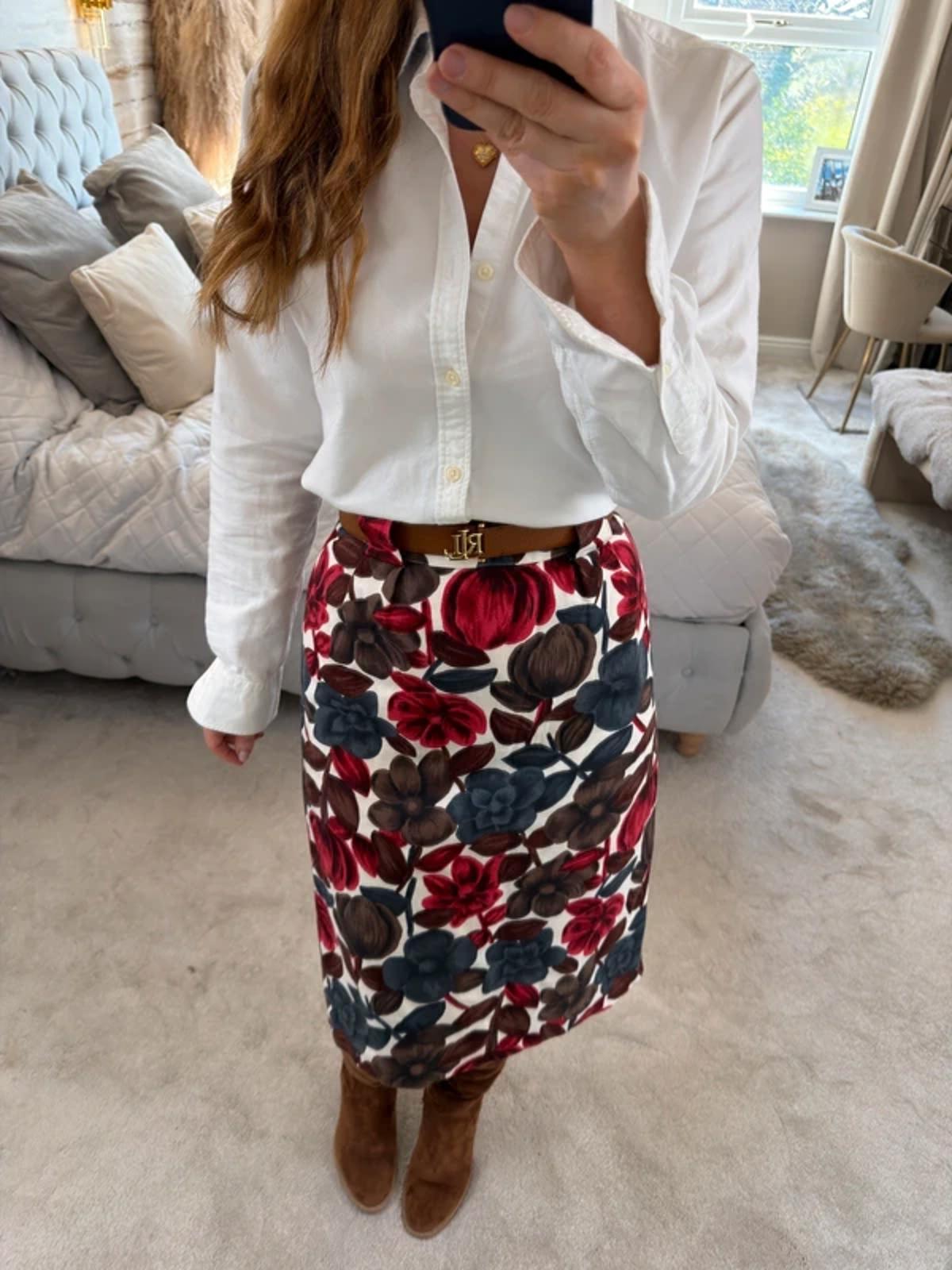 Boden Red Floral Skirt 8 Long