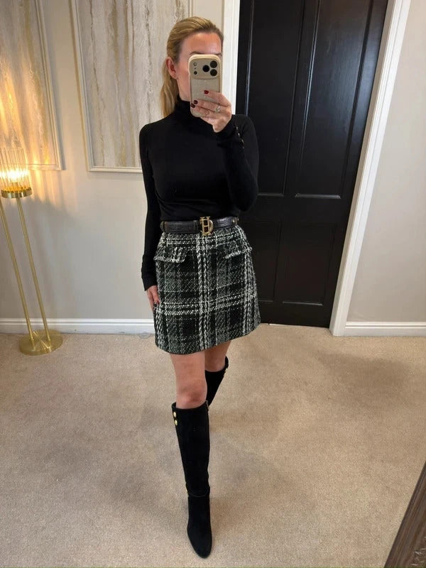 Warehouse Black & White Metallic Tweed Mini Skirt 12