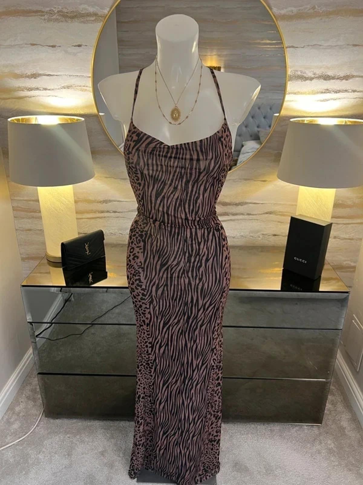 Sorelle Low Back Animal Print Maxi Dress XS