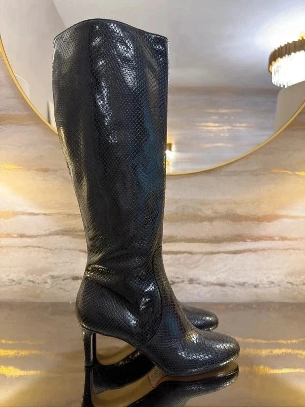 BNWT Hobbs Black Patent Snakeprint Boots 7