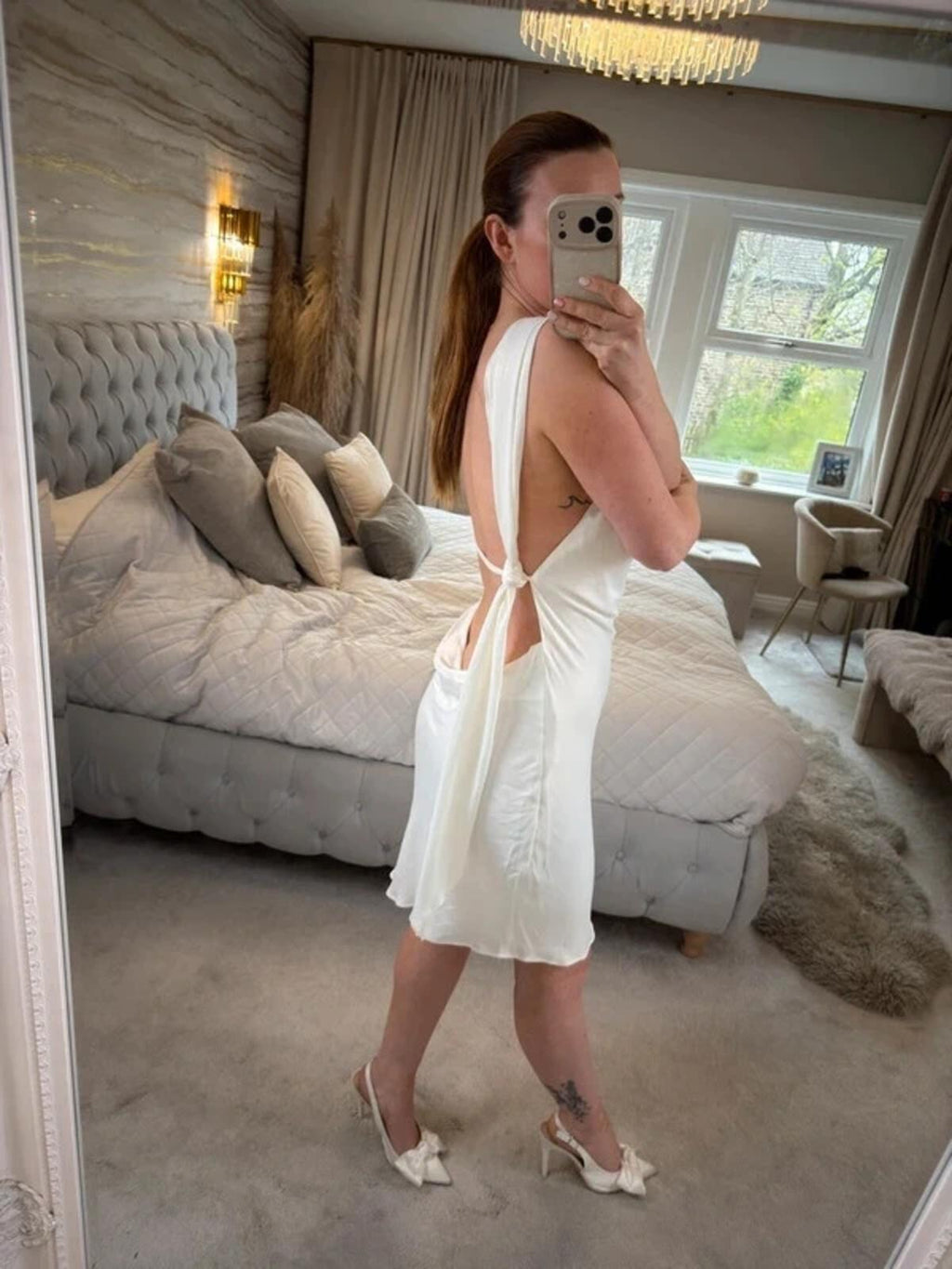 Zara Ivory 3D Floral Open Back Dress Medium