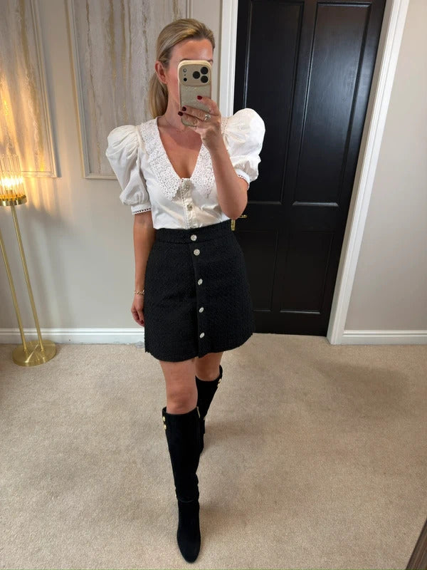 H&M Black Tweed Diamanté Skirt 12
