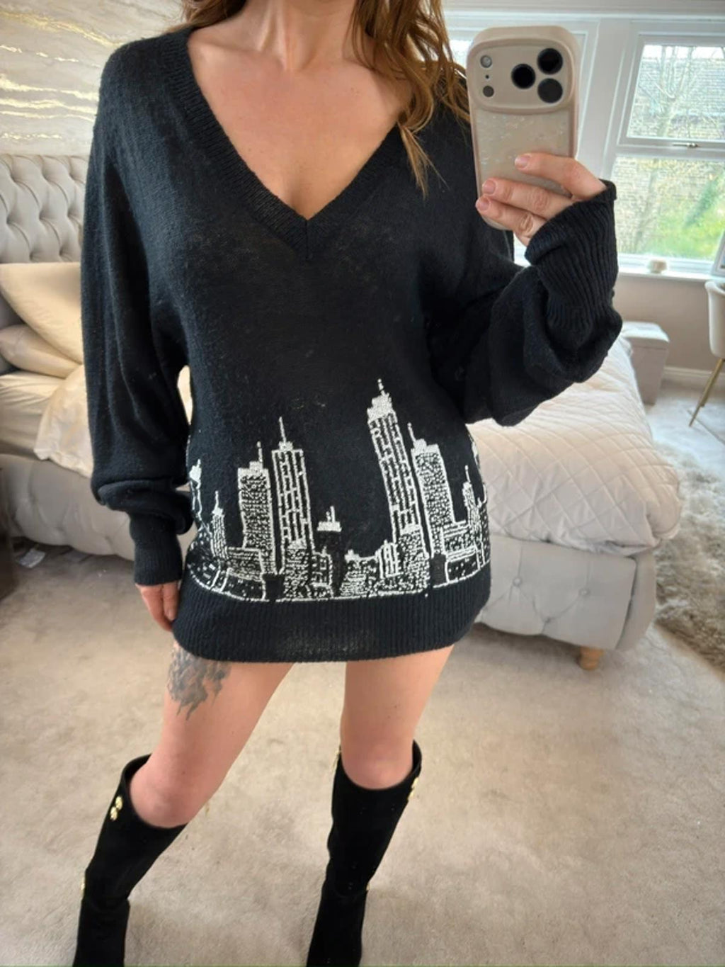 Wildfox Couture Black Oversized Sequin City Skyline Knit XS