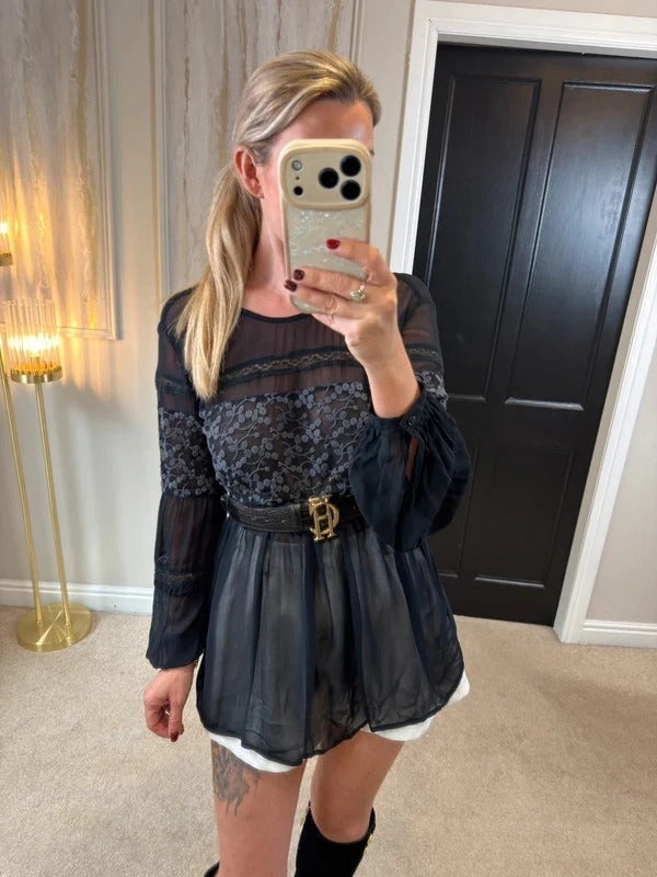 French Connection Black Sheer Boho Tunic 10