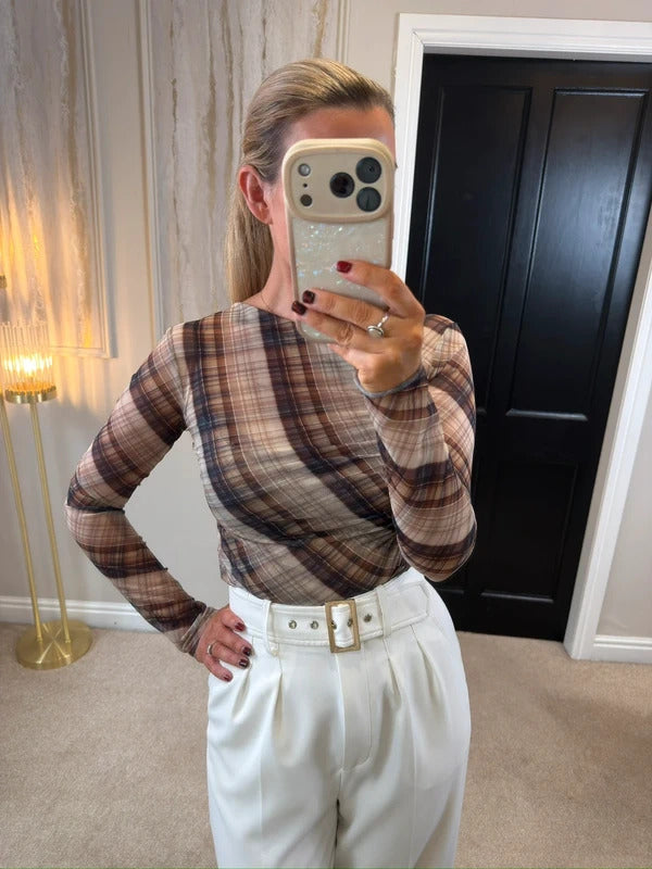 Zara Brown Semi Sheer Asymmetrical Top Small