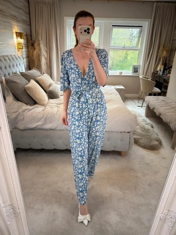 F&F Blue Floral Belted Jumpsuit 10