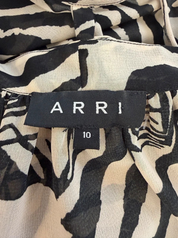 ARRI Black & Cream Sheer Dip Hem Frill Animal Print Dress 10